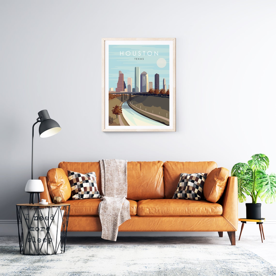 Houston Texas Skyline Bayou Bridge Sunset Retro Travel Poster - Image 2