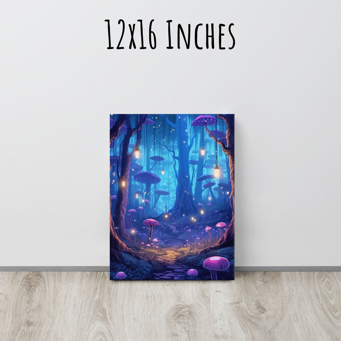 Glowing Mushroom Forest Night Lanterns Whimsical Lofi Bedroom Wall Art