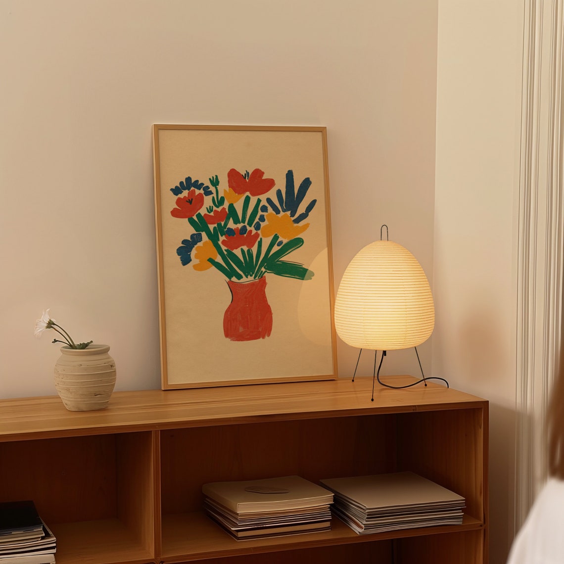 Abstract Flower Bouquet Red Vase Bold Colorful Floral Poster