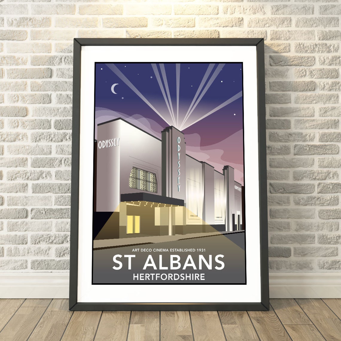 Odyssey Cinema St Albans Art Deco Night Skyline Movie Theater Poster