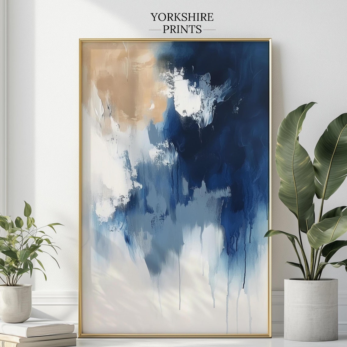 Navy Blue Abstract Brush Stroke Modern Minimalist Art Wall Poster