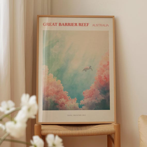 Great Barrier Reef Print Australia Watercolour Art Travel Wall Gift Bedroom Decor Retro