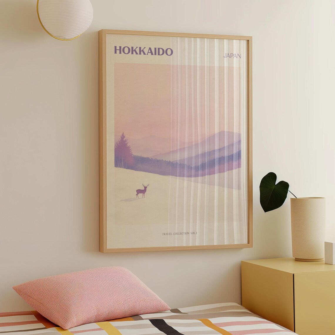 Hokkaido Japan Minimalist Deer Snowy Mountains Travel Poster