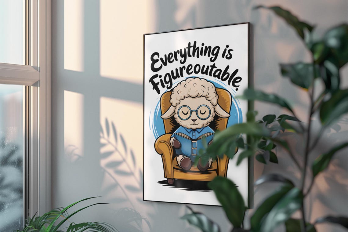 Everything Is Figureoutable Bookworm Sheep Armchair Quote Poster - Image 3