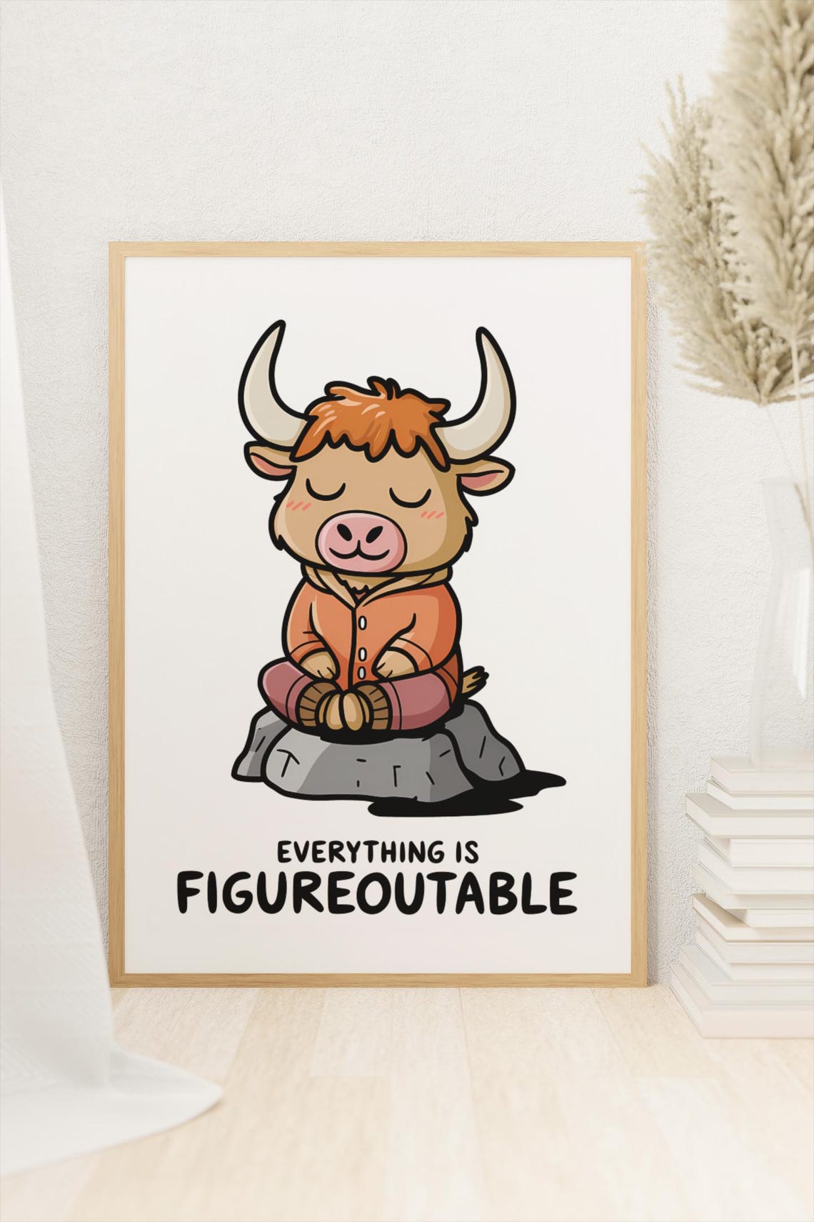 Everything Is Figureoutable Zen Highland Cow Quote Wall Poster