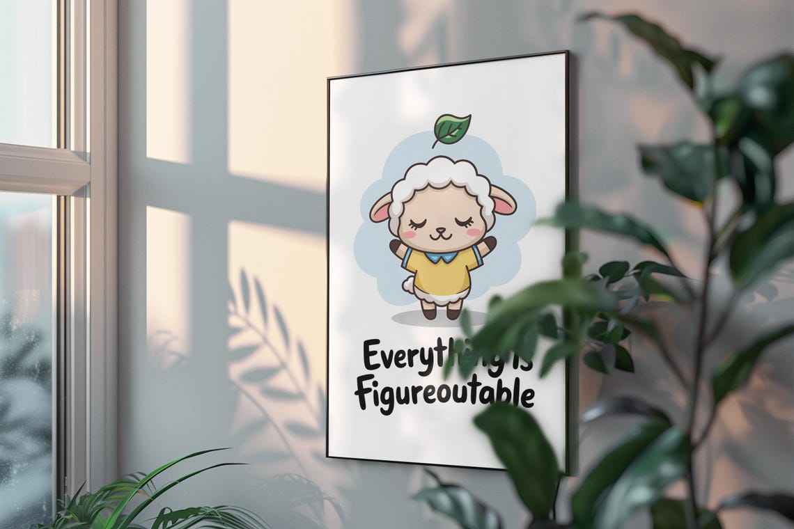 Everything Is Figureoutable Cute Lamb Cartoon Quote Wall Poster - Image 3