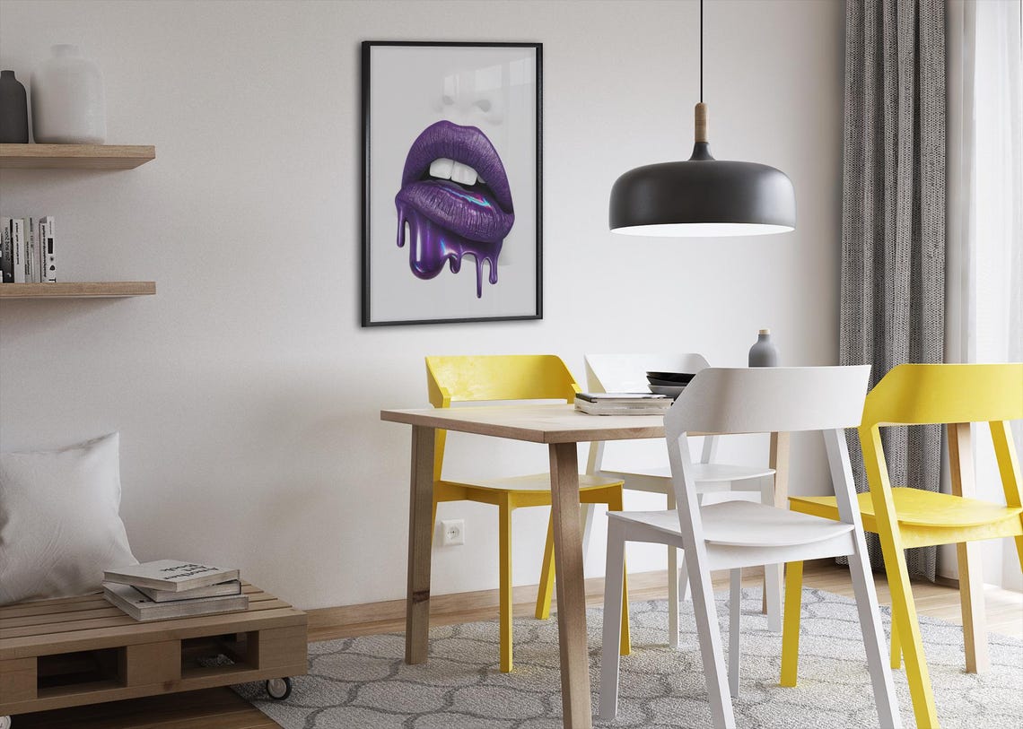 Purple Dripping Lips Glossy Pop Art Framed Beauty Salon Poster - Image 3