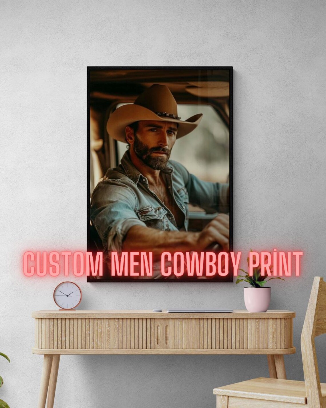 Custom Men Portrait Painting, Cowboy Theme