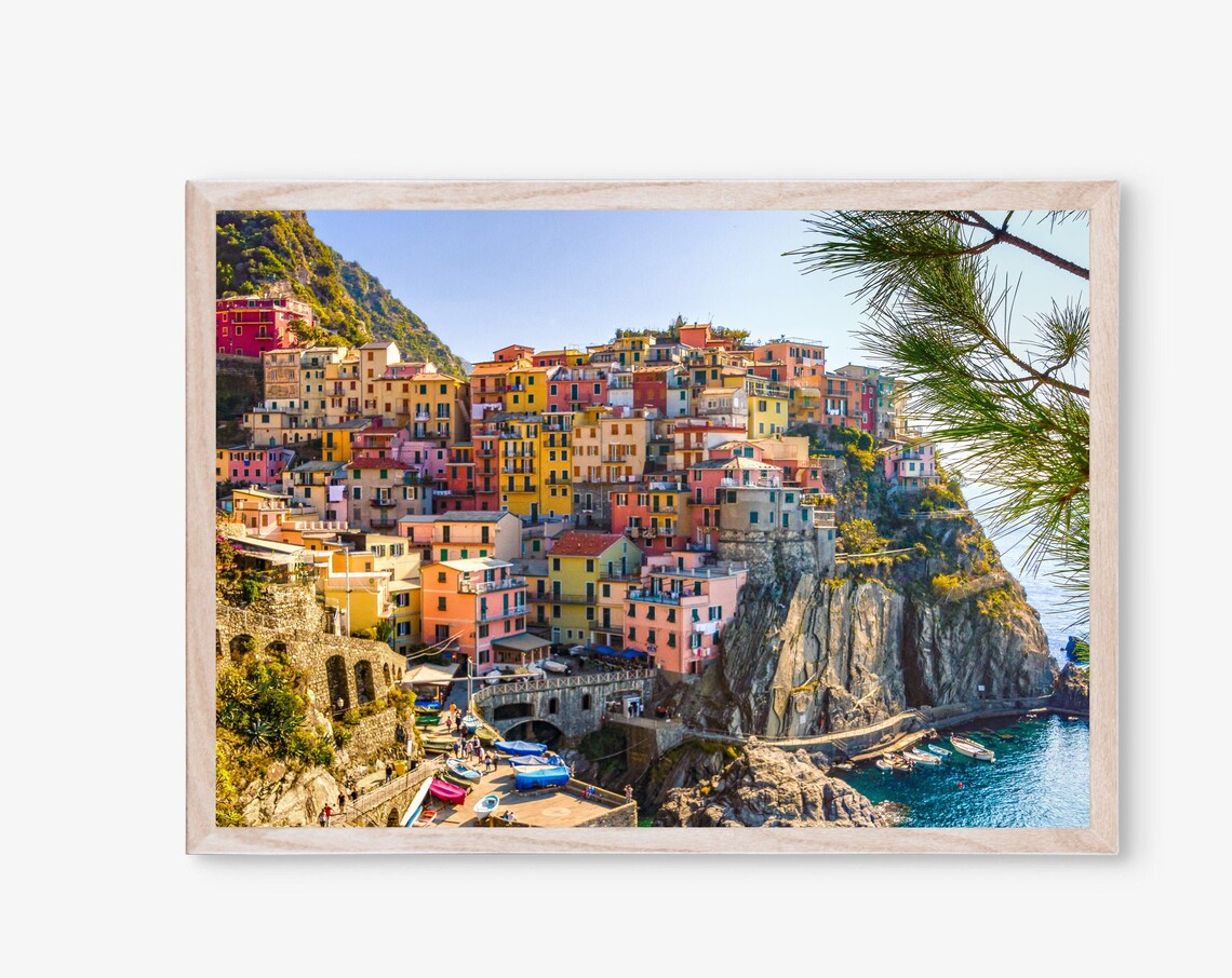 Colorful Italian Cliffside Village Coastal Travel Photography Poster