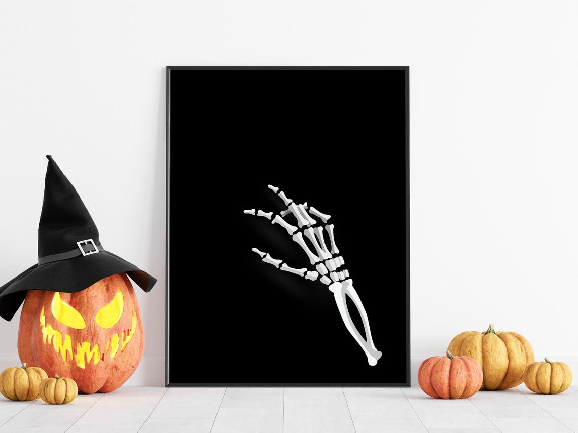 Minimalist Halloween Poster Skeleton Hand Print Wall Art Spooky Decor Party Prints Kids