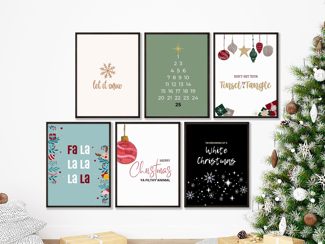 Festive Set Of 6 Christmas Holiday Quote Gallery Wall Decor Poster