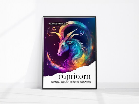 Capricorn Birthday Gift Star Sign Print Zodiac Wall Art Spiritual Poster Instant Home Decor Artwork