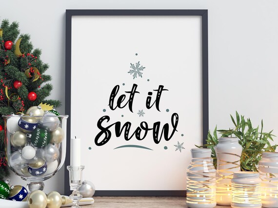 Let It Snow Hand Lettered Christmas Snowflake Holiday Poster Decor