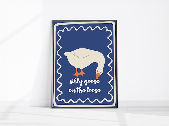 Silly Goose on the Loose Navy Blue Retro Nursery Quote Poster