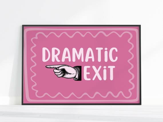 Retro Wall Art Funny Hallway Landscape Poster Left Hand Dramatic Exit Print Mid Century Pink Girly Decor