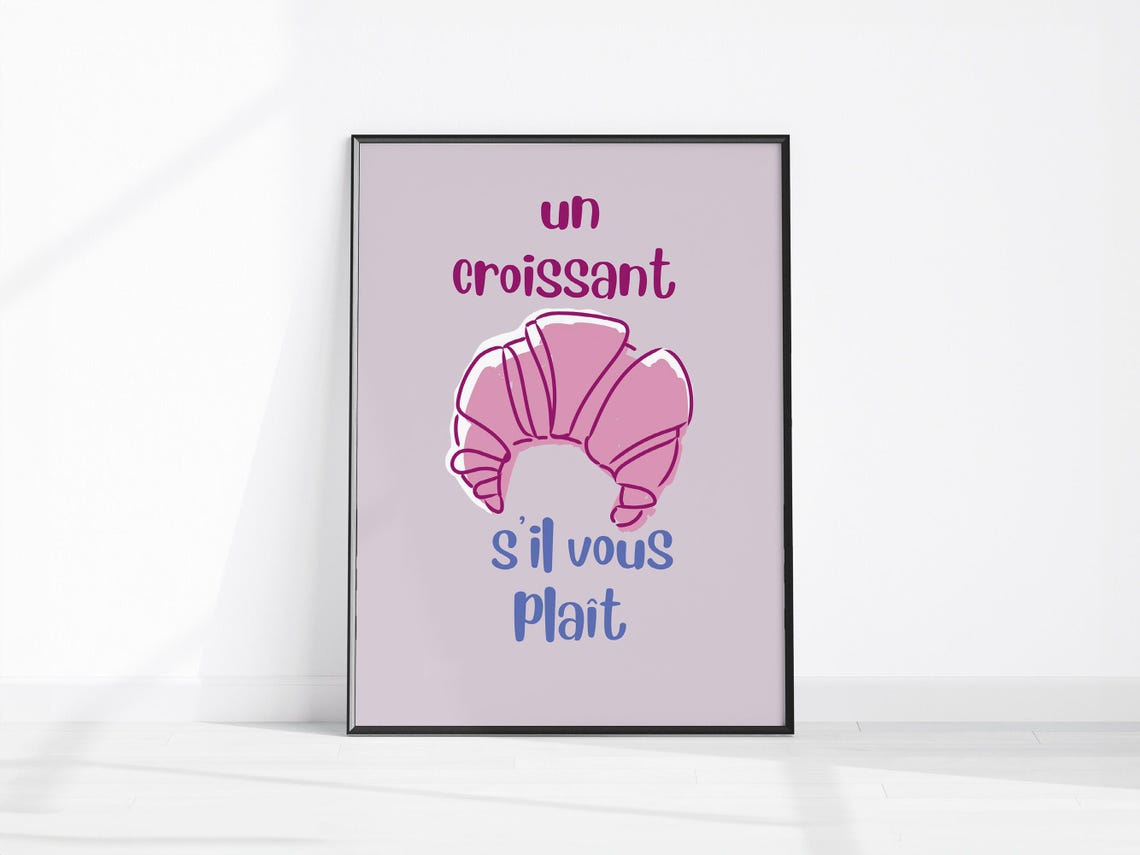Un Croissant Sil Vous Plait Pink French Bakery Quote Kitchen Poster