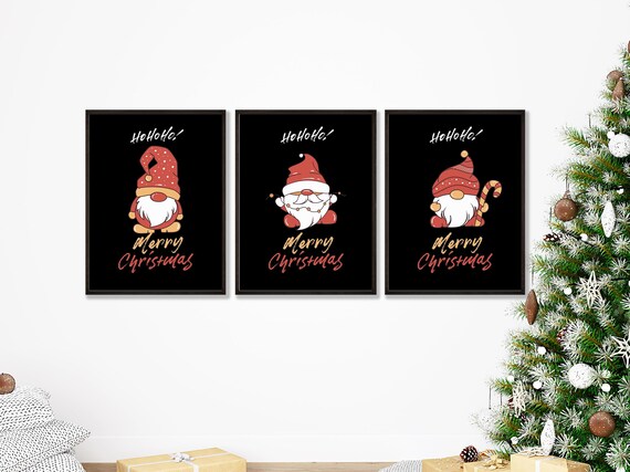 HoHoHo Christmas Gnome Trio Merry Christmas Black Holiday Print
