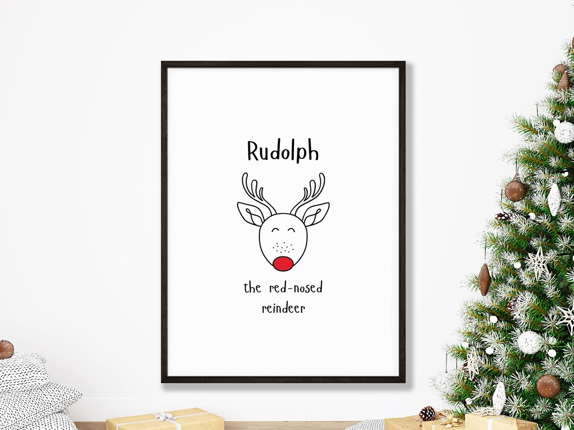 Rudolph The Red Nosed Reindeer Minimalist Christmas Art Poster
