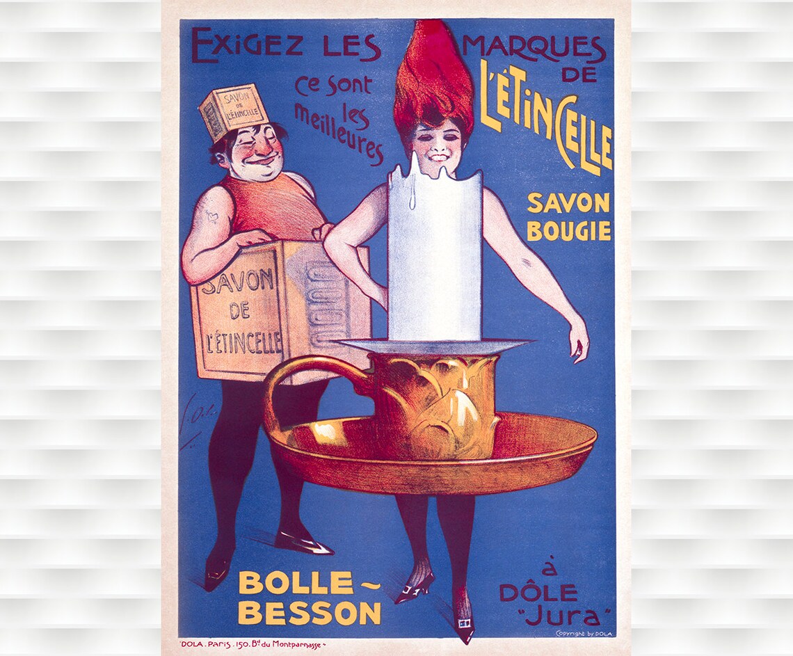 L Etincelle Savon Bougie Candle Woman Vintage French Soap Ad Poster