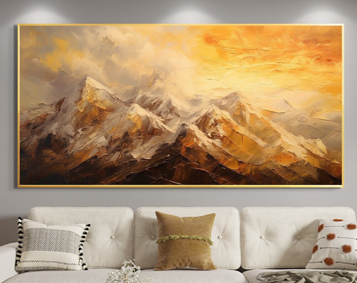 Abstract Golden Mountain Oil Painting Art Print