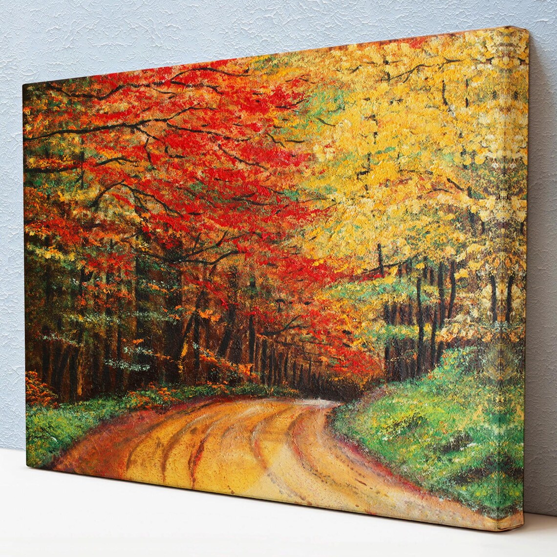 Forest Road Oil Painting Look Decorative Wall Art Nature Decor Landscape Wall Table Nature Wall Decor