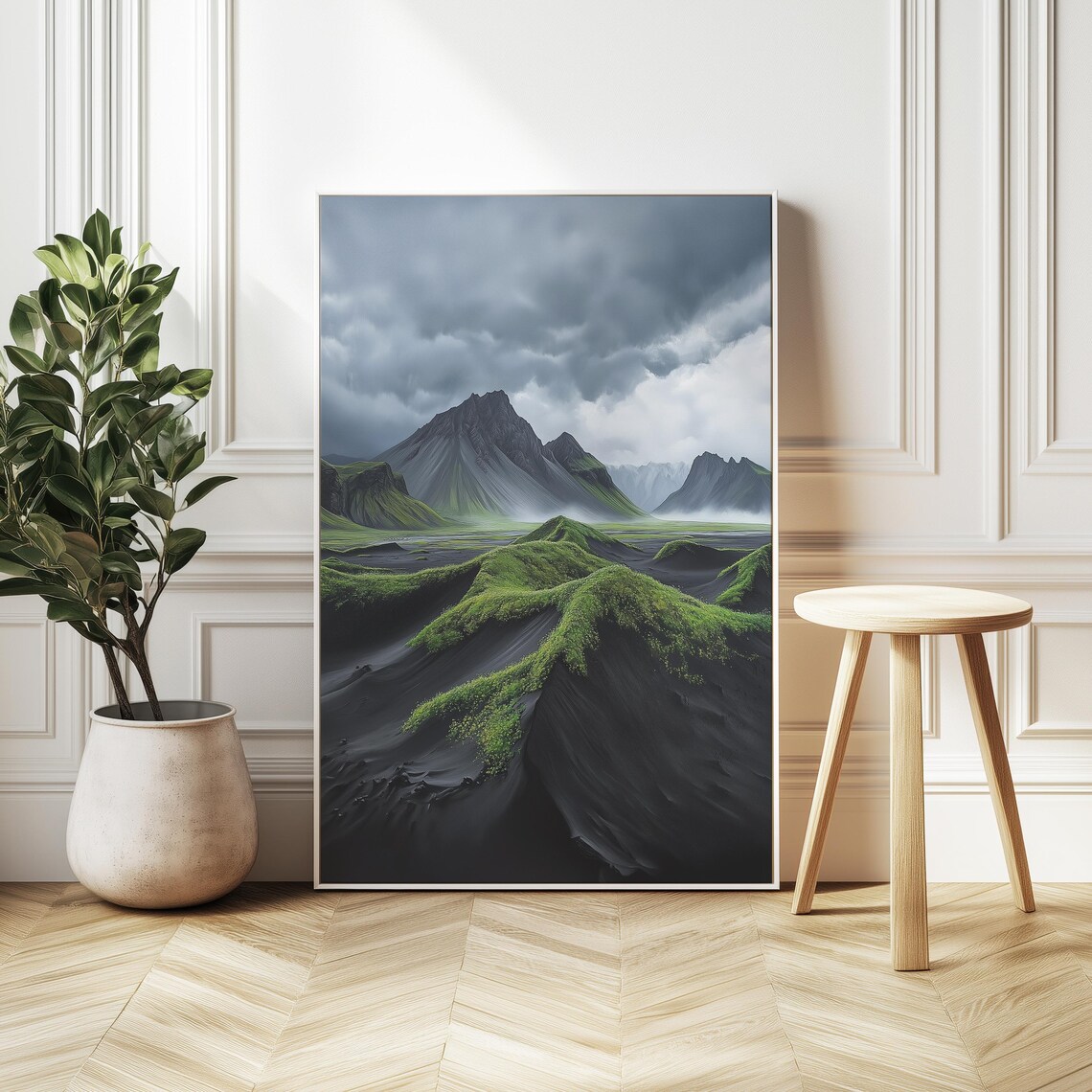 Stormy Iceland Highlands Oil Painting, Dramatic Landscape