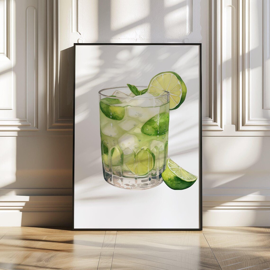 Classic Mojito Cocktail With Lime and Mint Watercolor Poster