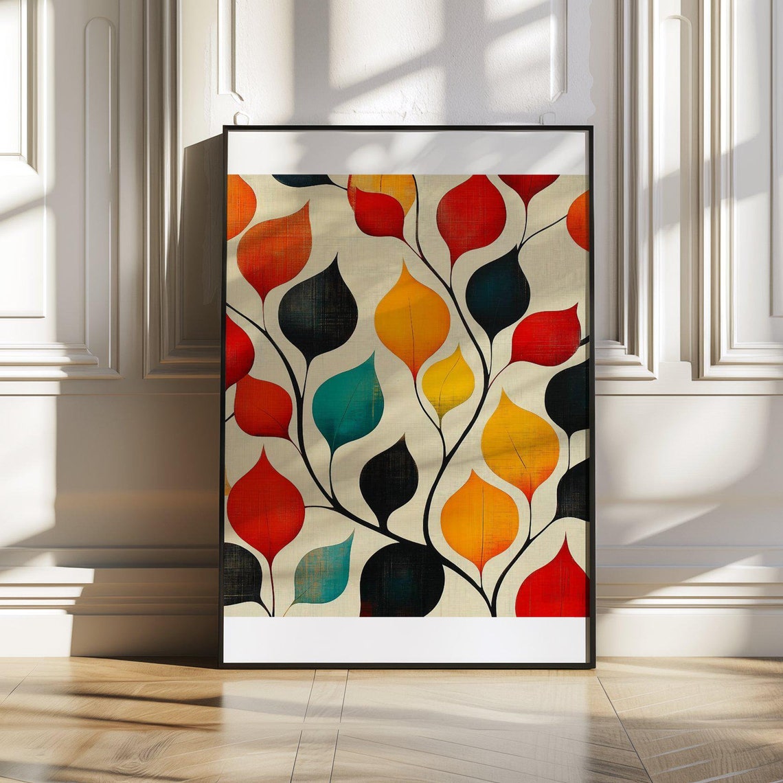 Vibrant Abstract Leaf Art Modern Wall Dcor Colourful Leaf Wall Print Artistic Leaf Poster Living Room Wall Art Bold Leaf Design