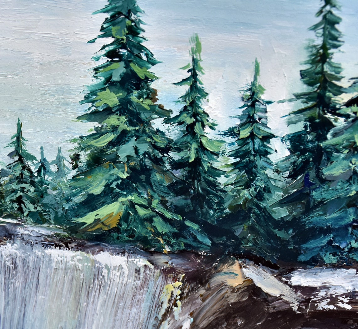 Mountain Waterfall Turquoise Pool Evergreen Forest Landscape Poster - Image 3