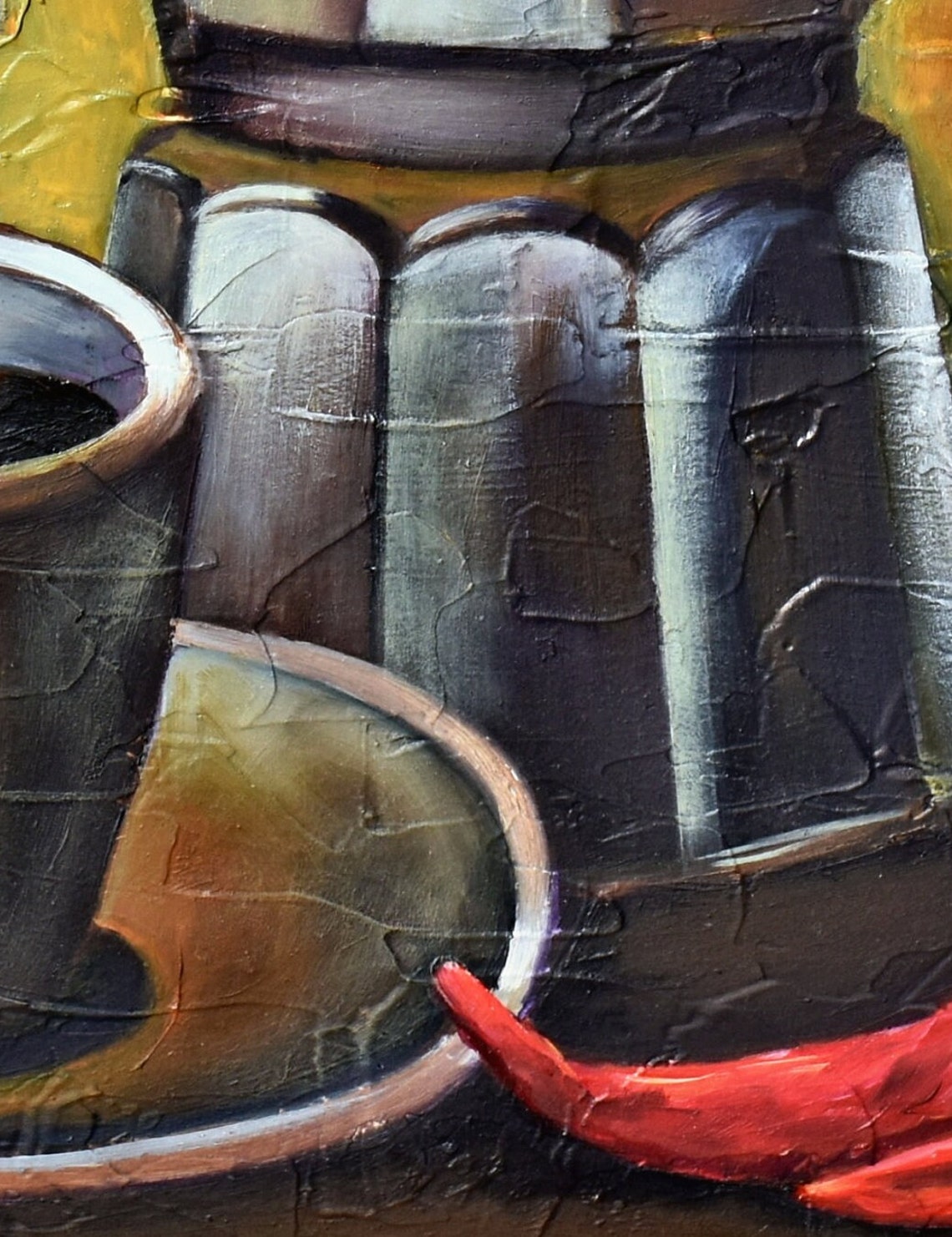 Moka Pot Coffee Cup Red Chili Peppers Impasto Still Life Poster - Image 2