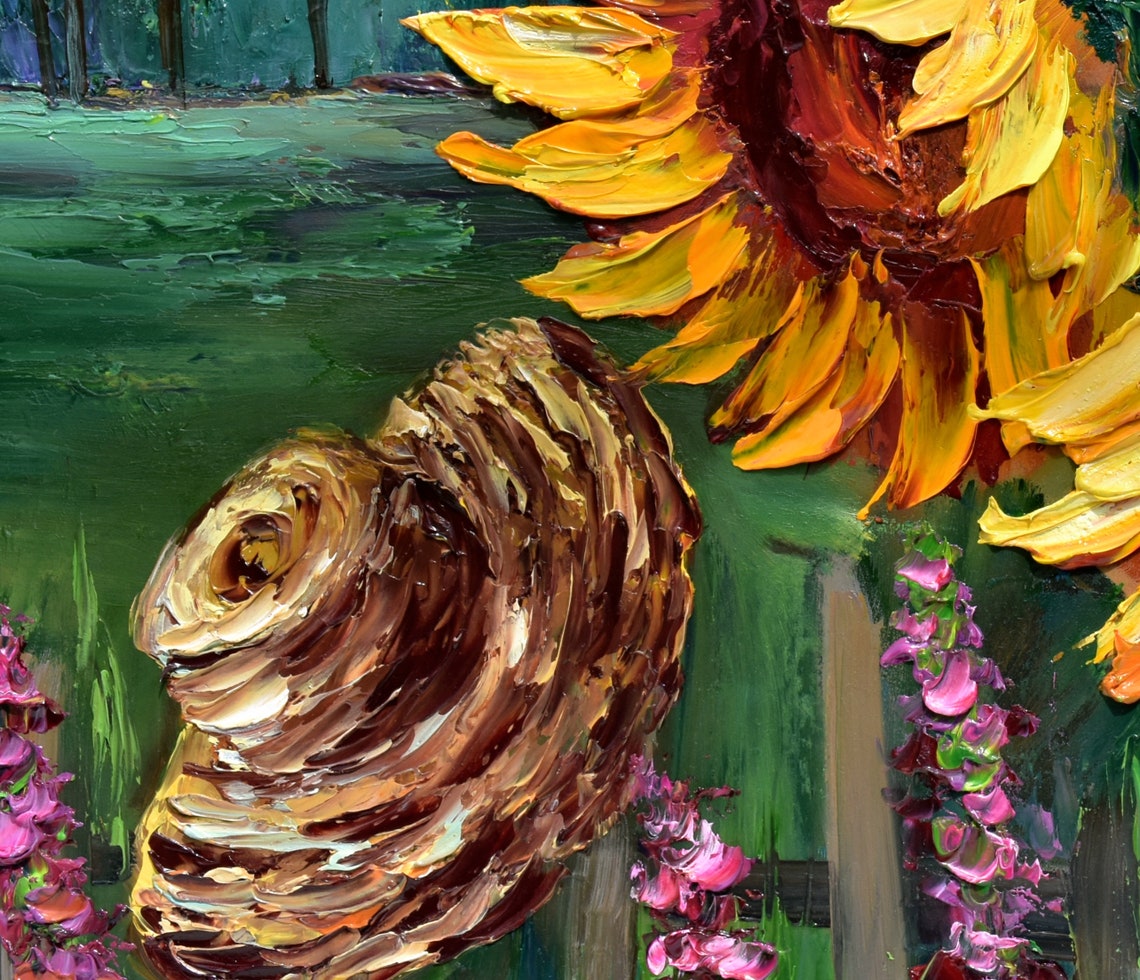 Sunflower Painting Landscape Painting 3d Oil Art Flower Painting Sunflower Wall Art Impasto Oil Painting Structural Sunflowers Palette Knife - Image 5