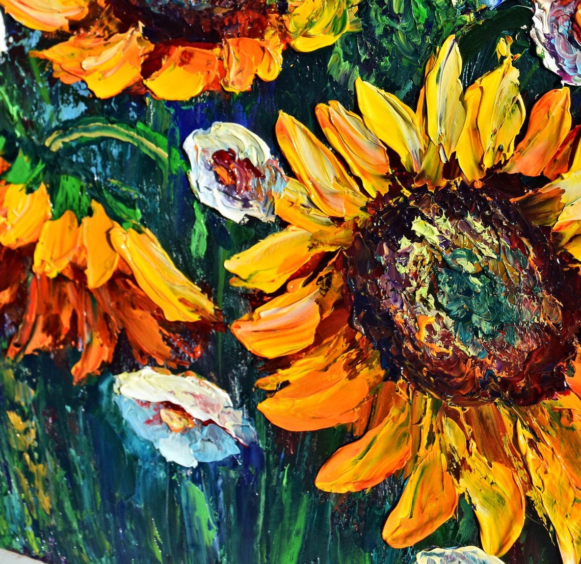 Sunflowers Painting Sunflowers Oil Art Impasto Oil Painting Meadow Flowers Art Impasto Painting Large Oil Painting Wildflowers Oil Art Flowe - Image 3