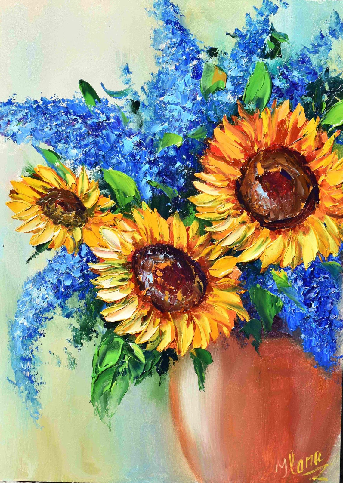 Sunflower Wall Art Sunflowers Painting Sunflowers Art Painting In Oil Orange Flower Art Still Life Painting Impasto Oil Painting Palette - Image 2
