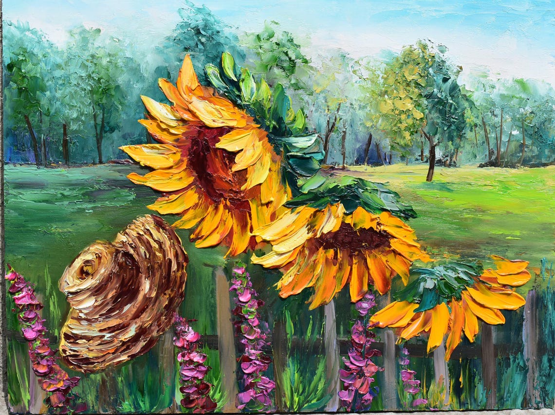 Sunflower Painting Landscape Painting 3d Oil Art Flower Painting Sunflower Wall Art Impasto Oil Painting Structural Sunflowers Palette Knife