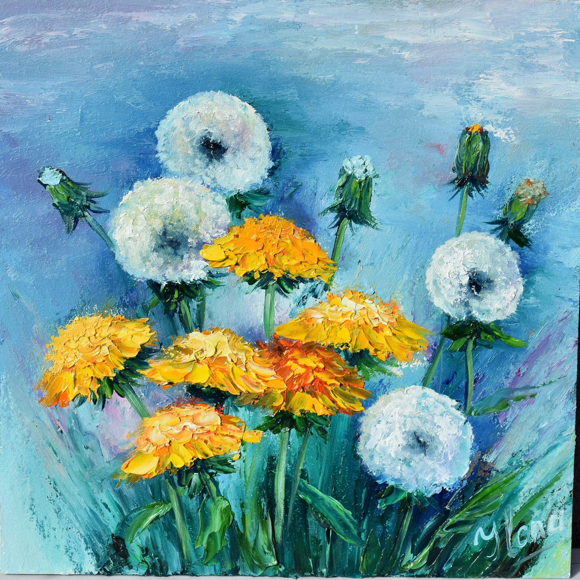 Dandelions Art Dandelions Painting Spring Flowers Art Meadow Wall Art Flower Oil Painting Painting In Oil Painting For Her Impasto Painting