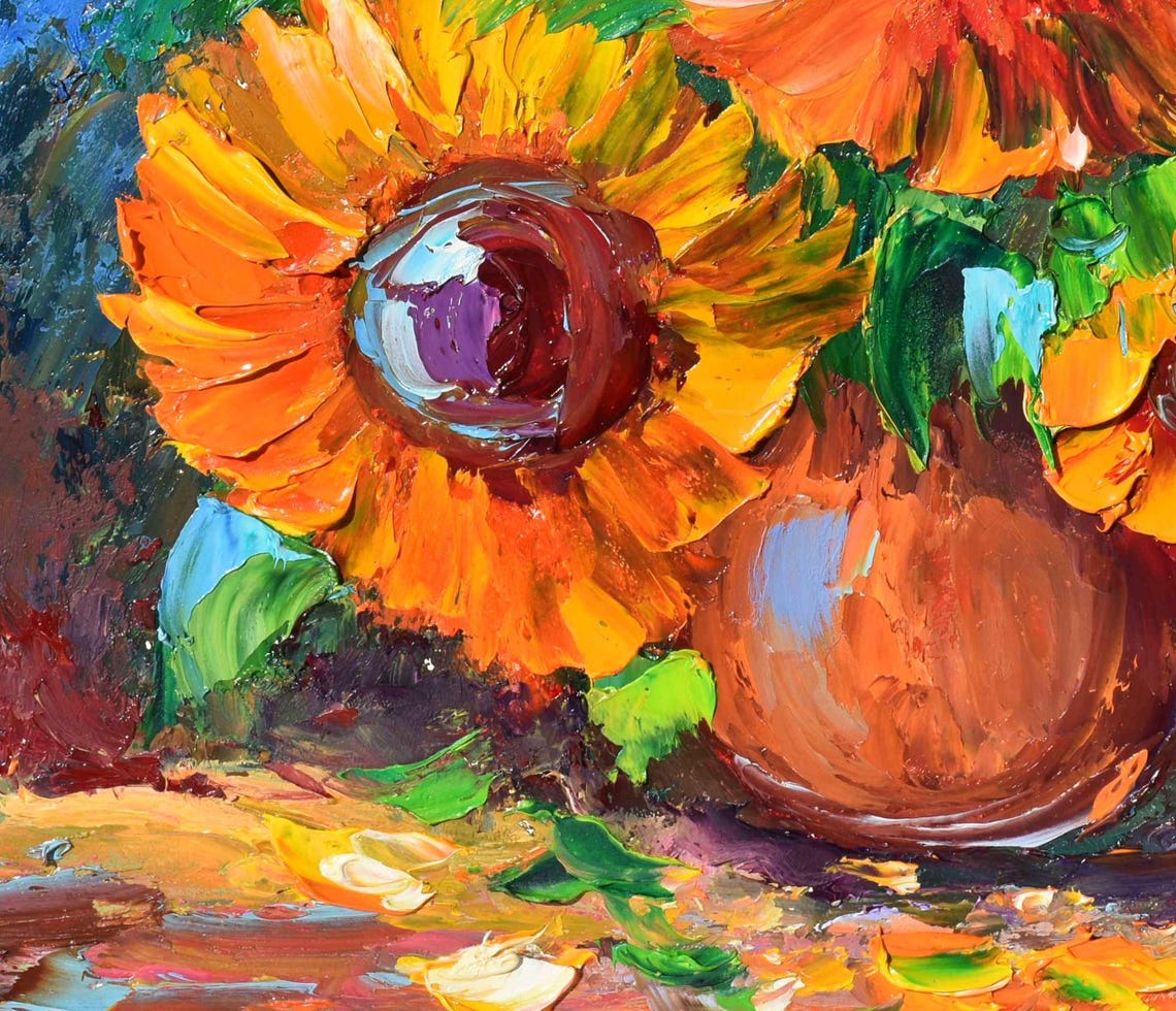 Impasto Painting Sunflowers Painting Floral Artwork Oil Art Colorful Painting Small Oil Painting Yellow Flower Art Textured Wall Art Wildf - Image 5