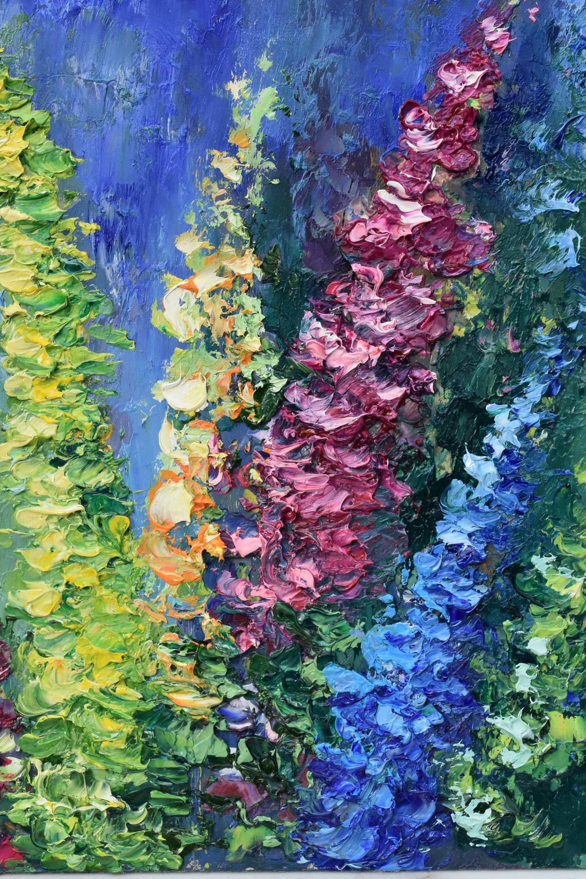 Blue Flowers Wildflowers Oil Art Purple Lupine Art Painting Impasto Painting Floral Artwork Miniature Painting Textured Wall Art Painting - Image 2