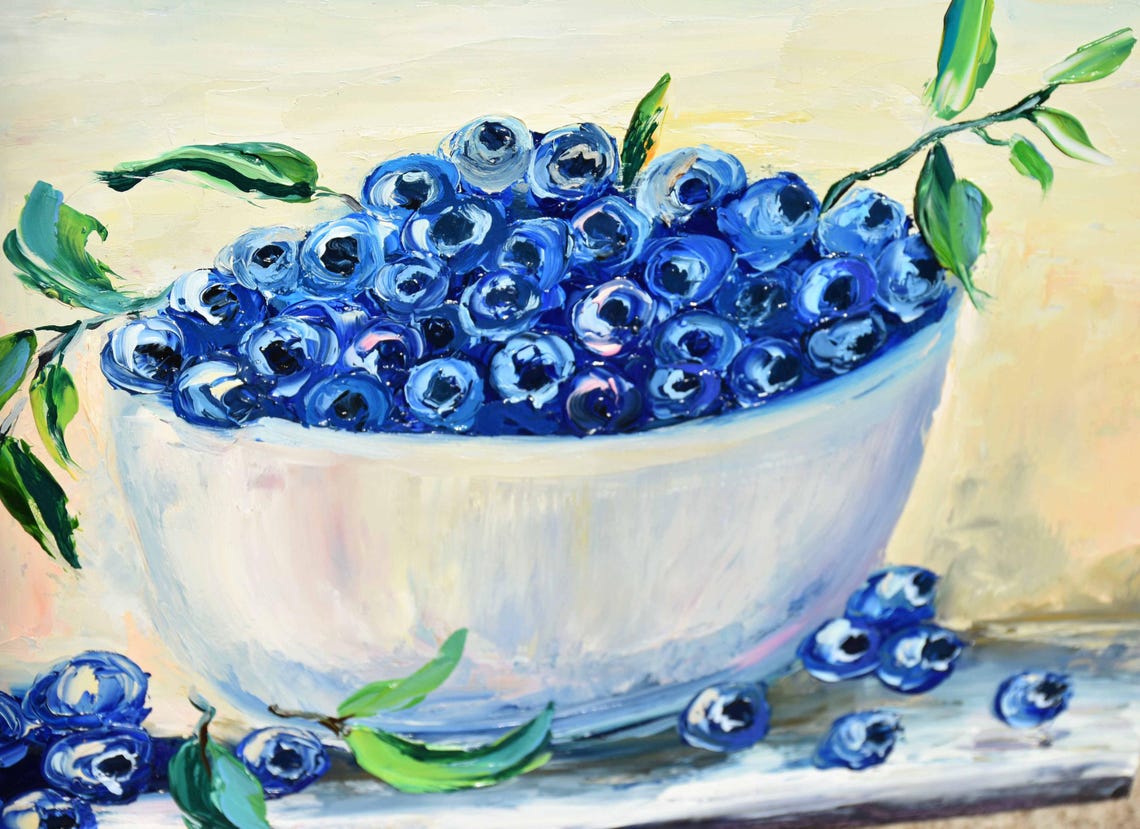 Fruit Painting Blueberries Painting Framed Art Food Kitchen Art Blueberry Art Still Life Painting Purple Berries Art Berries Painting Blue - Image 4
