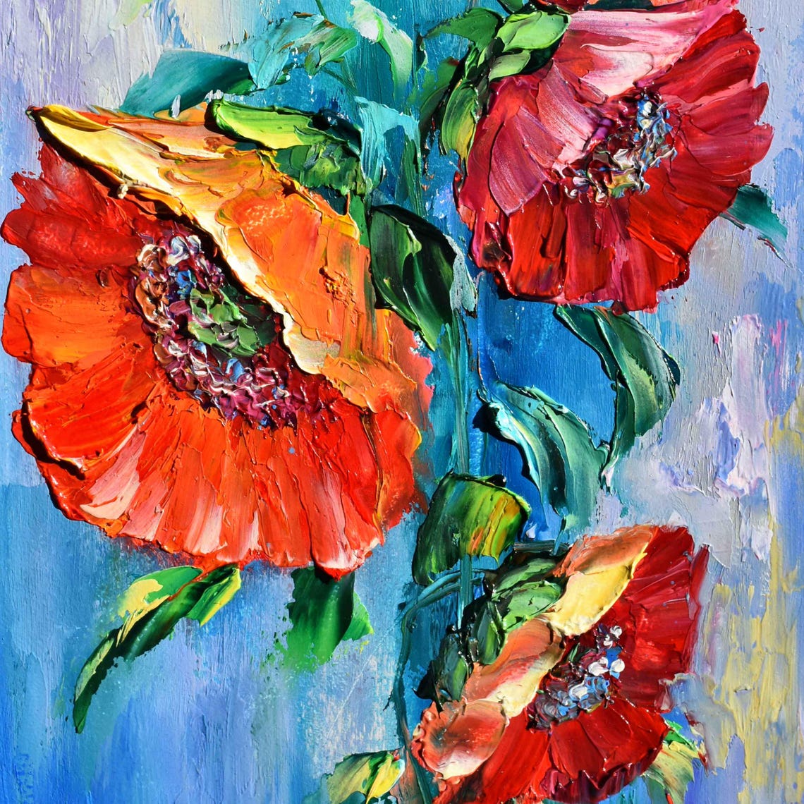 Poppy Oil Painting Meadow Painting Floral Oil Painting Ukrainian Art Poppy Flower Art Landscape Painting Red Berries Art California Poppies - Image 4