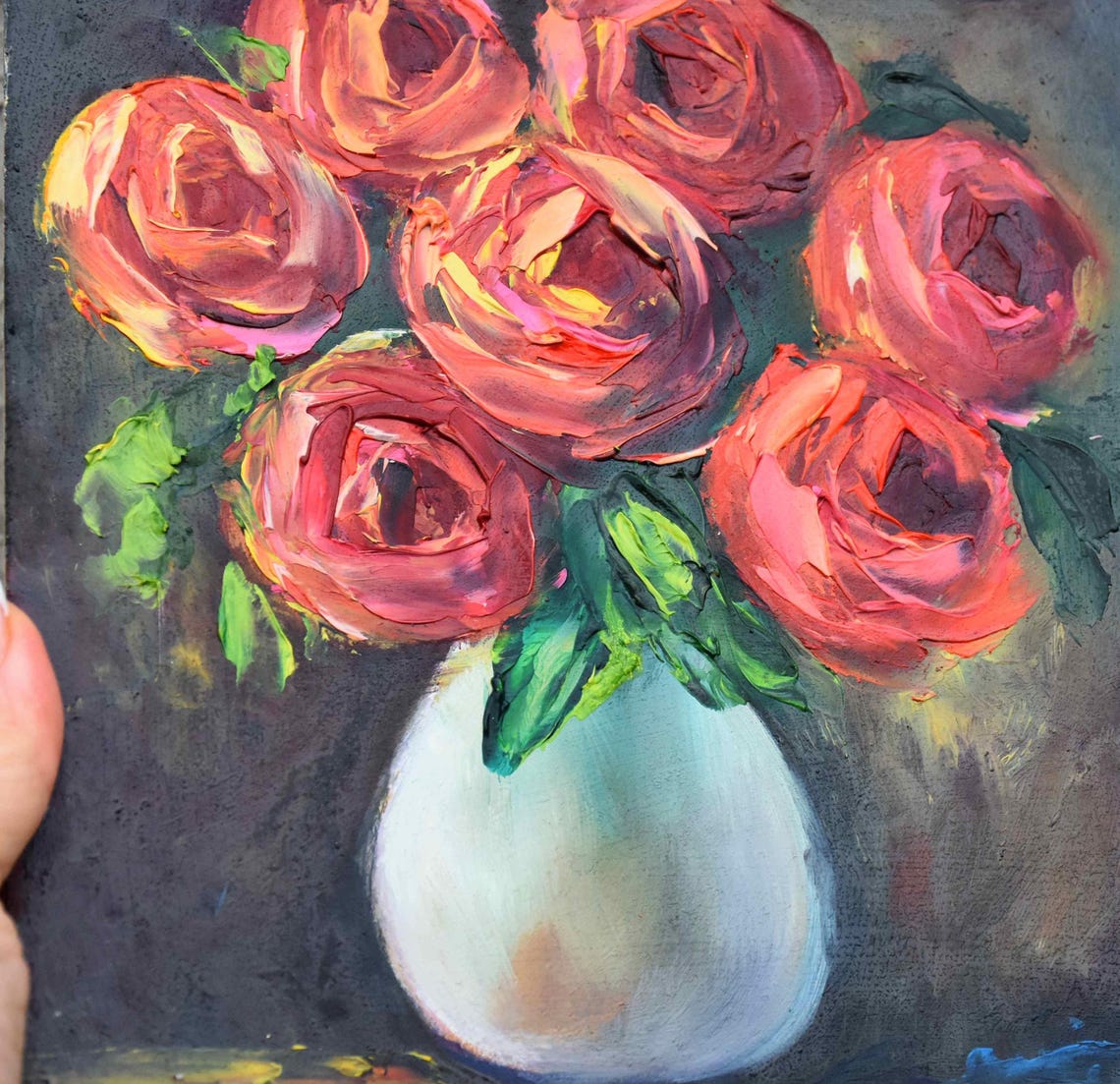 Rose Original Art Roses Flowers Art Painting Pink Pink Flower Original Roses Original Art Rose Painting Oil Art Painting In Oil Hand Painted - Image 4