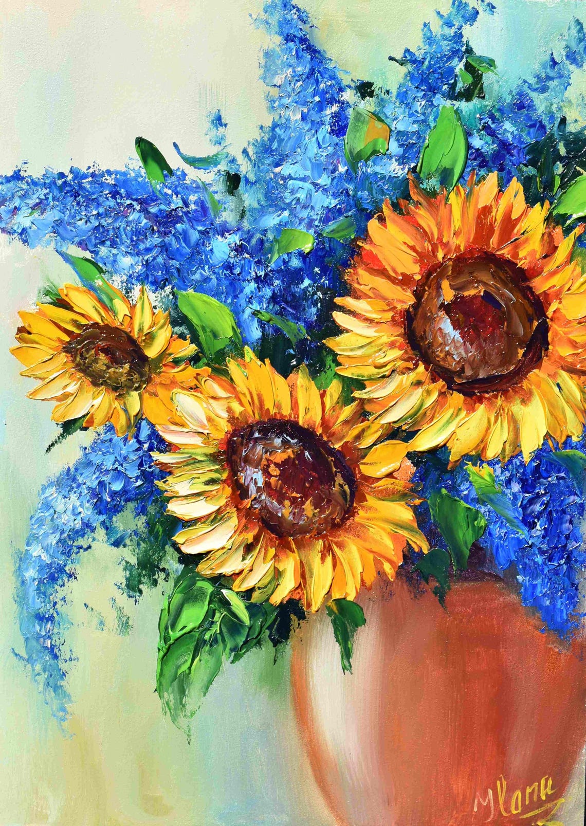 Sunflower Wall Art Sunflowers Painting Sunflowers Art Painting In Oil Orange Flower Art Still Life Painting Impasto Oil Painting Palette