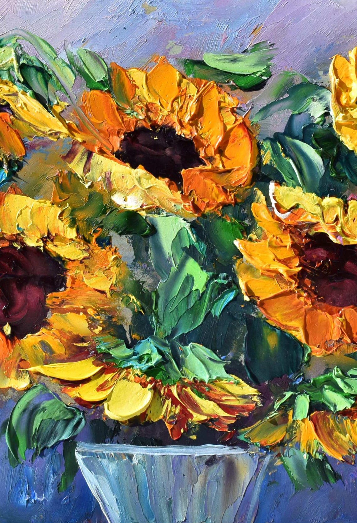Sunflowers Oil Art Still Life Artwork Small Wall Art Sunflower Art Oil Paint Wall Art Impasto Painting Floral Artwork Still Life Painting - Image 3