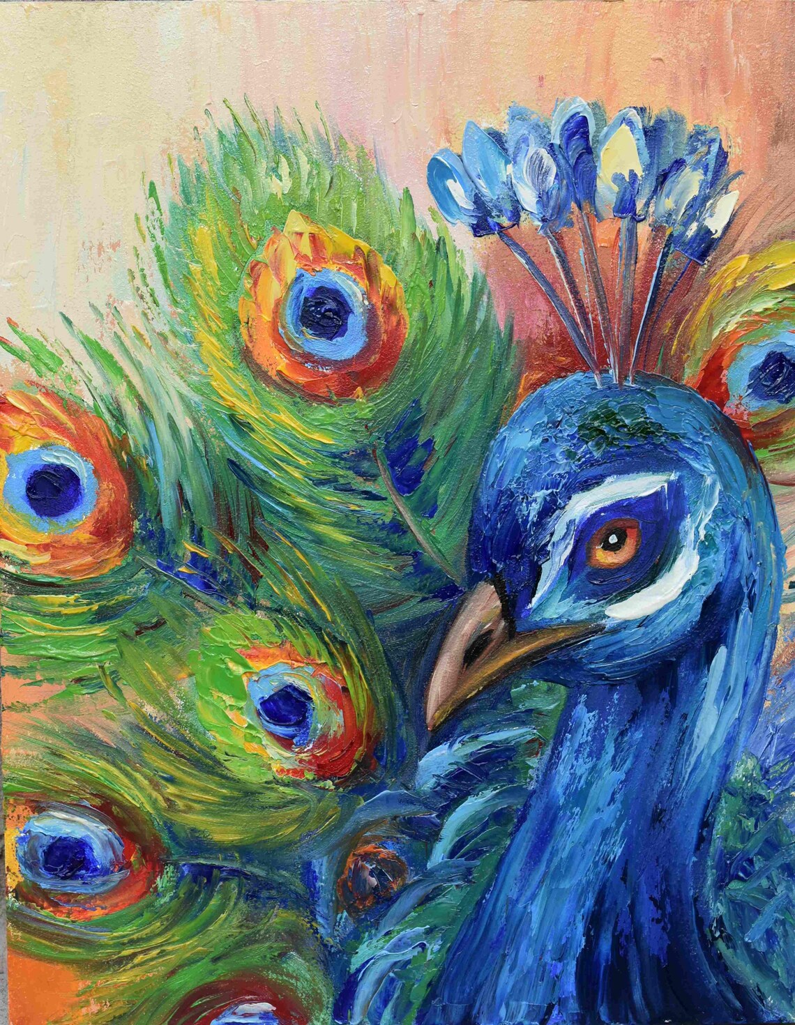 Peacock Painting Original Birds Peacock Art Peacock Bird Painting Blue Bird Artwork Animals Oil Painting Original Art Bird Painting Bird Lov - Image 3