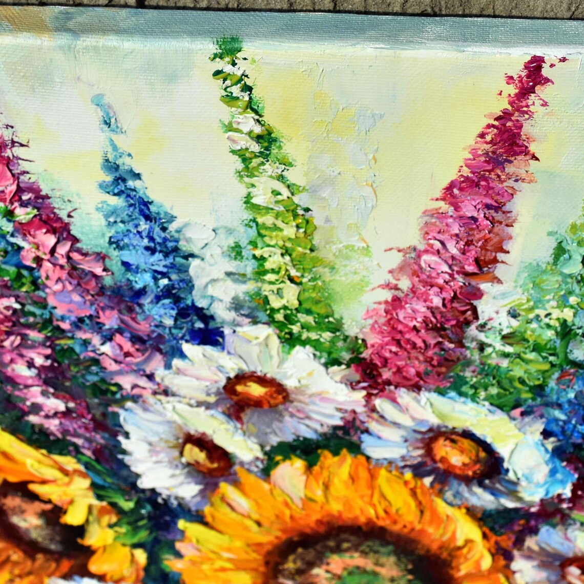 Sunflower Daisy Garden Bouquet Colorful Impasto Oil Painting Poster - Image 5