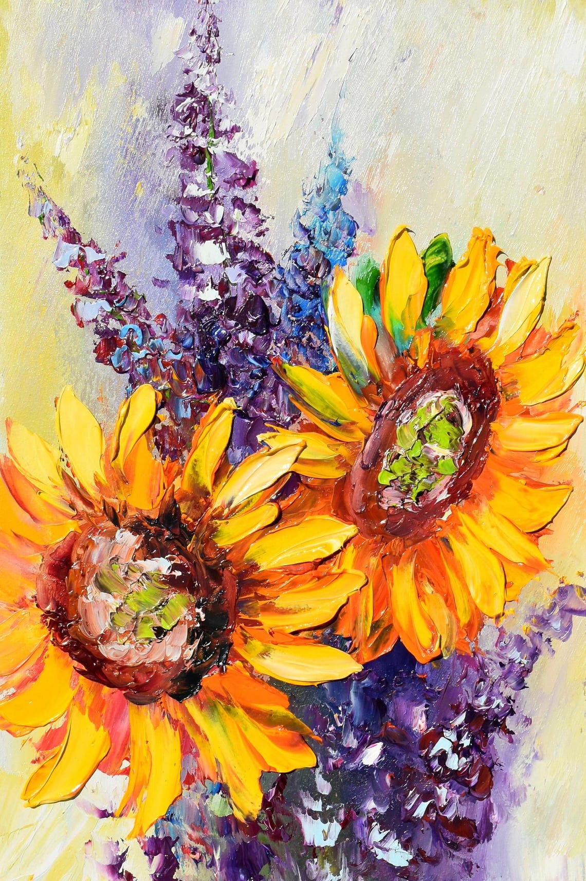 Sunflowers Painting Flowers Painting Sunflower Art Summer Landscape Art Yellow Flower Art Floral Oil Painting Palette Knife Art Floral Art