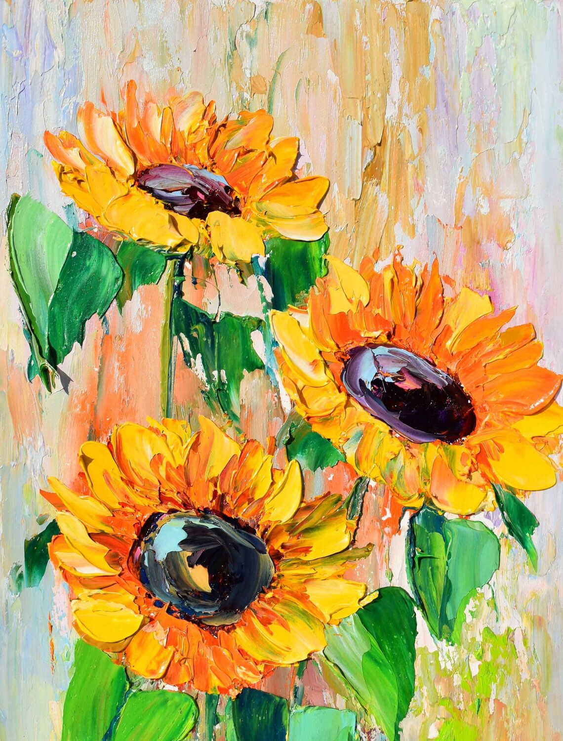 Sunflower Field Under Blue Sky Summer Landscape Oil Painting Wall Art - Image 2
