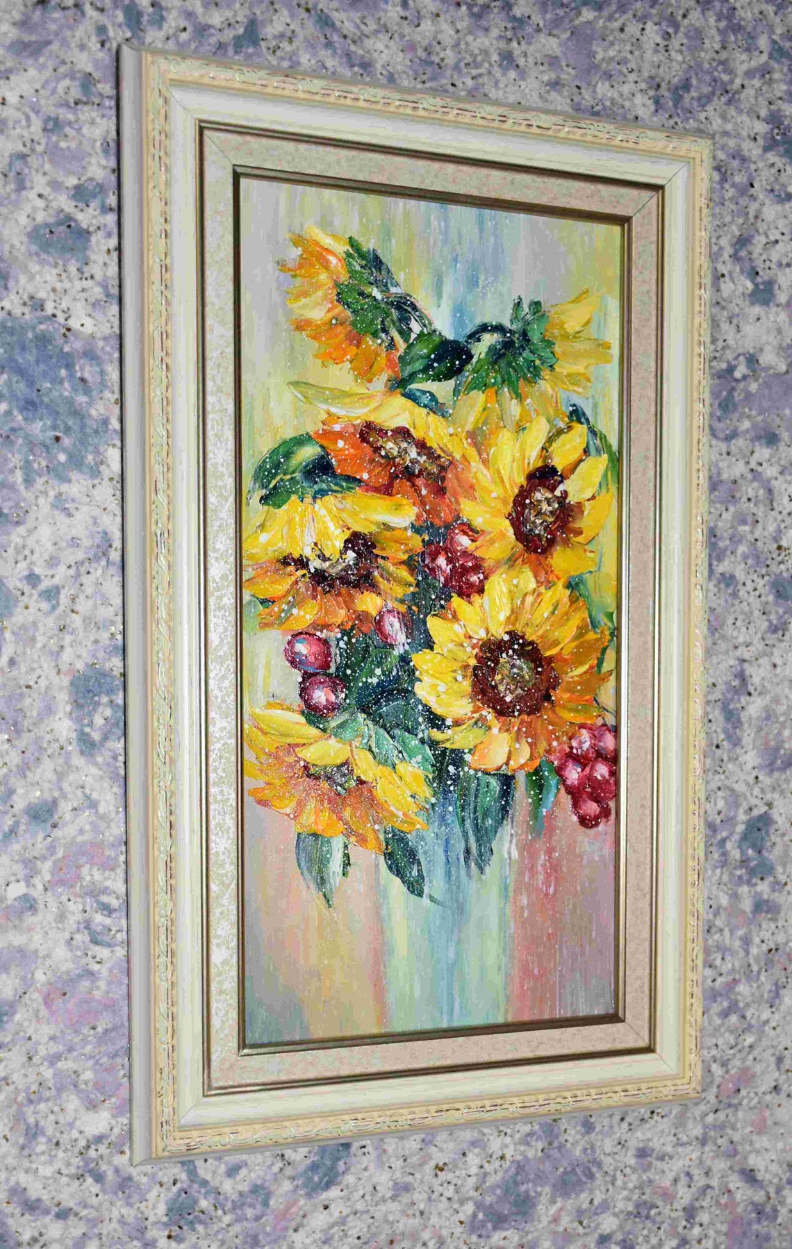 Painting Sunflowers Painting Floral Artwork Sunflowers Oil Art Sunflower Artwork Yellow Flower Art Textured Wall Art Wildflowers Painting - Image 3