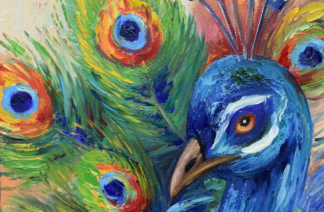 Peacock Painting Original Birds Peacock Art Peacock Bird Painting Blue Bird Artwork Animals Oil Painting Original Art Bird Painting Bird Lov - Image 5