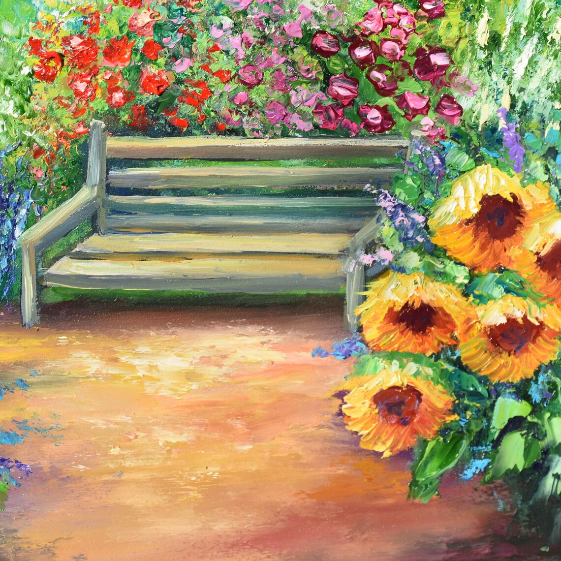 Sunflower Ladybug Garden Fence Meadow Detail Impasto Painting Poster - Image 2