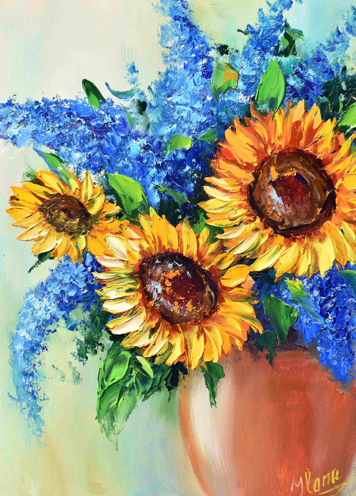 Sunflower Wall Art Sunflowers Painting Sunflowers Art Painting In Oil Orange Flower Art Still Life Painting Impasto Oil Painting Palette - Image 5